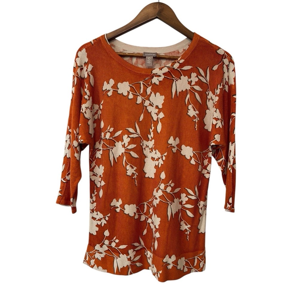 Chicos Size 0 Cashmere Blend Floral Orange Sweater Size S Quite Luxury Artsy